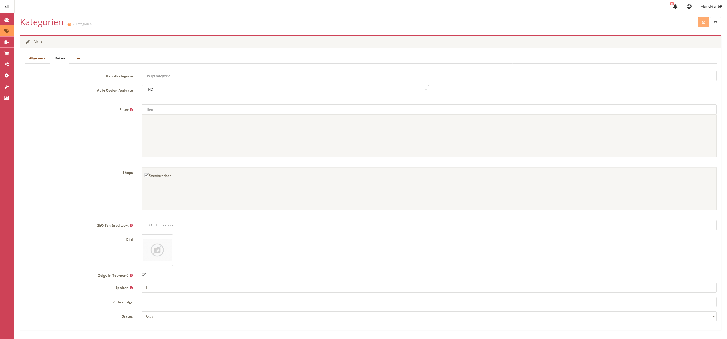 Speisekarte Kategorie
