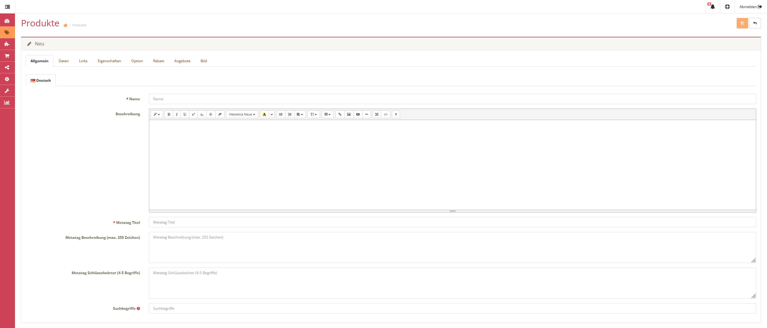 Speisekarte Produkte anlegen