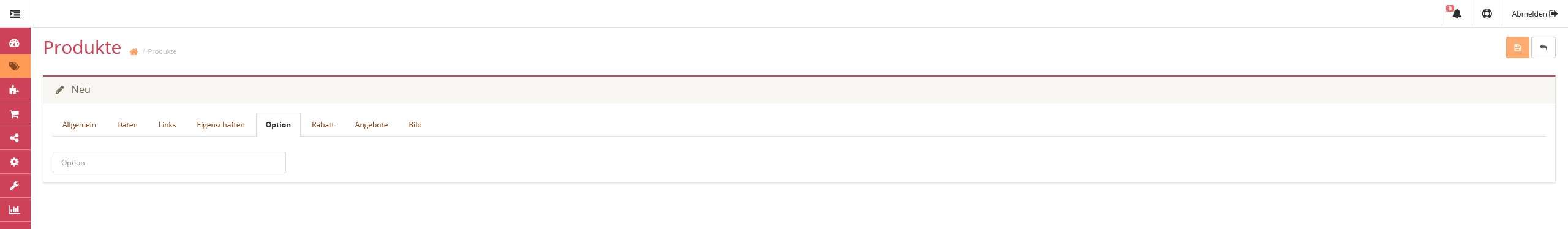 Speisekarte Produktoption