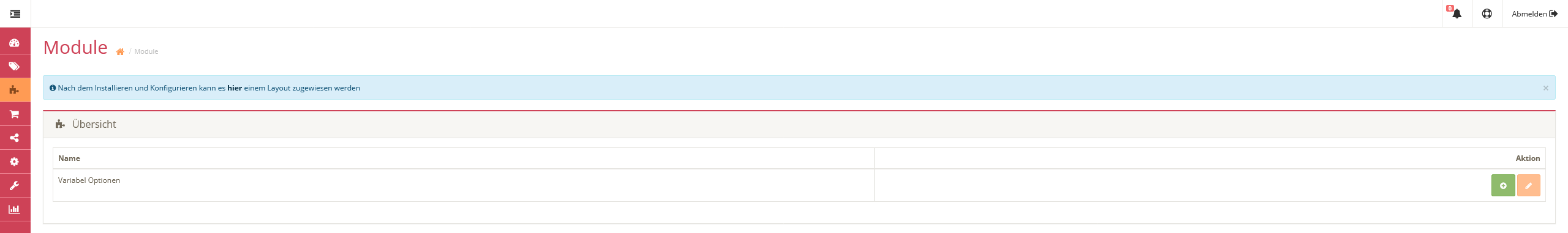 Speisekarte Variableoptionen